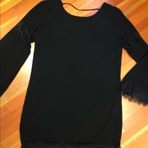 Three Hearts lace inset black mini dress XL EUC